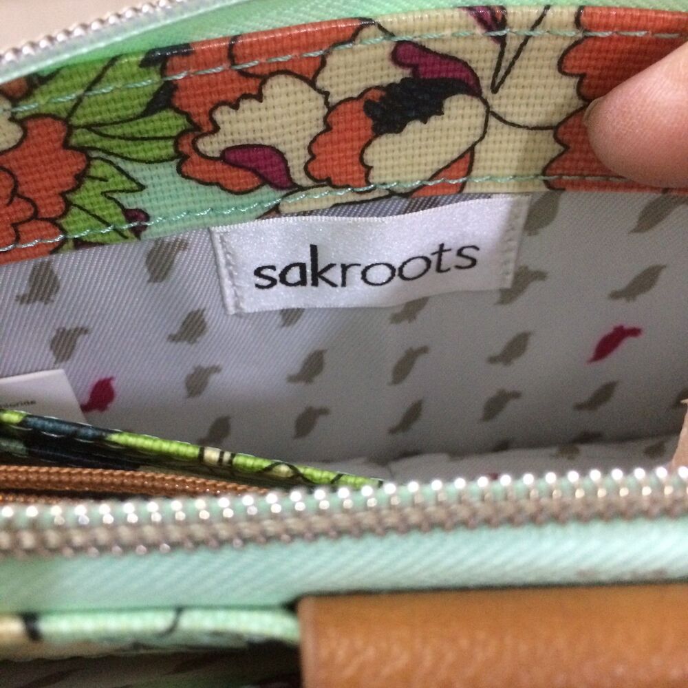 Sakroots Floral Crossbody Bag Mint Green Phone Purse Adjustable Strap Zipper - Picture 2 of 6